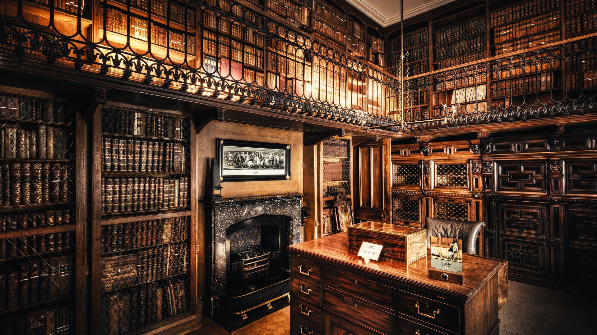 A library study lined with old books at Abbotsford House