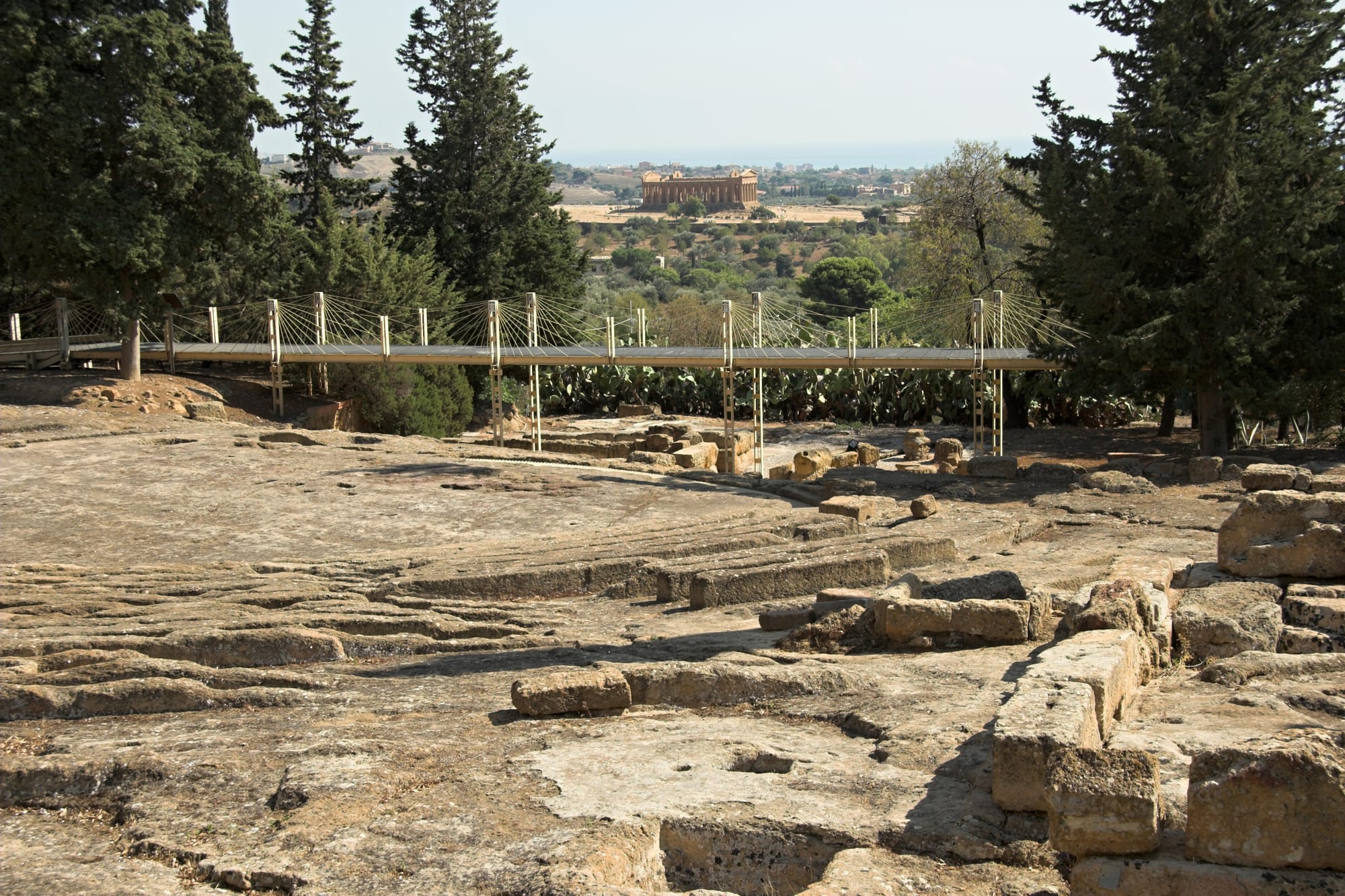 The semicircular stone seating of the ekklesiasterion at the Valley of the Temples, Agrigento, Sicil