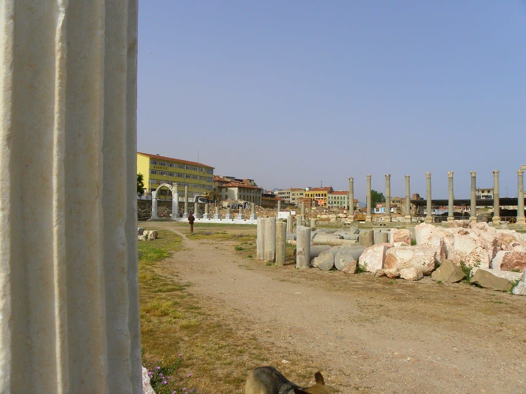 The agora of ancient Smyrna in İzmir, Türkiye, showing the excavated ruins