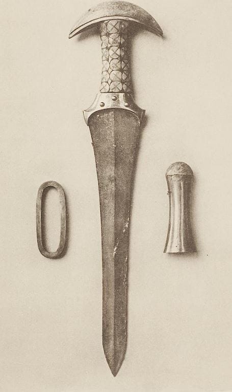 The dagger buried with Princess Ita, in a plate from Jacques de Morgan's Dahshur excavation.