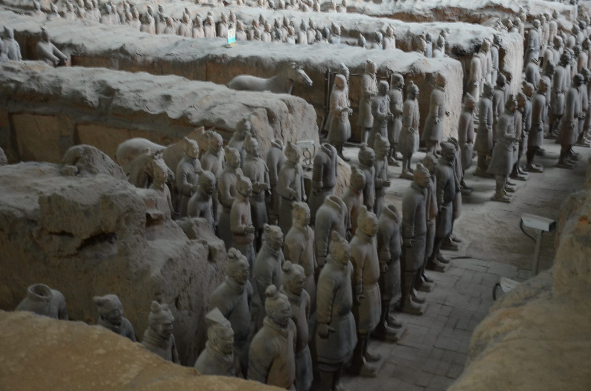 The Terracotta Army warriors in Pit 1 near Xi'an, China, wide view of the excavated rows of figures