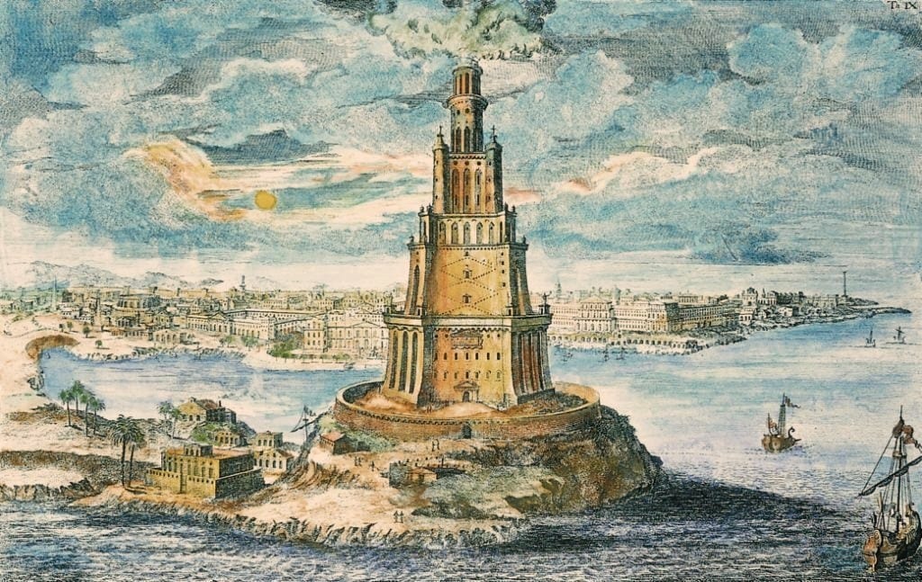 An 18th-century engraving of the Lighthouse of Alexandria, made long after the tower was lost.