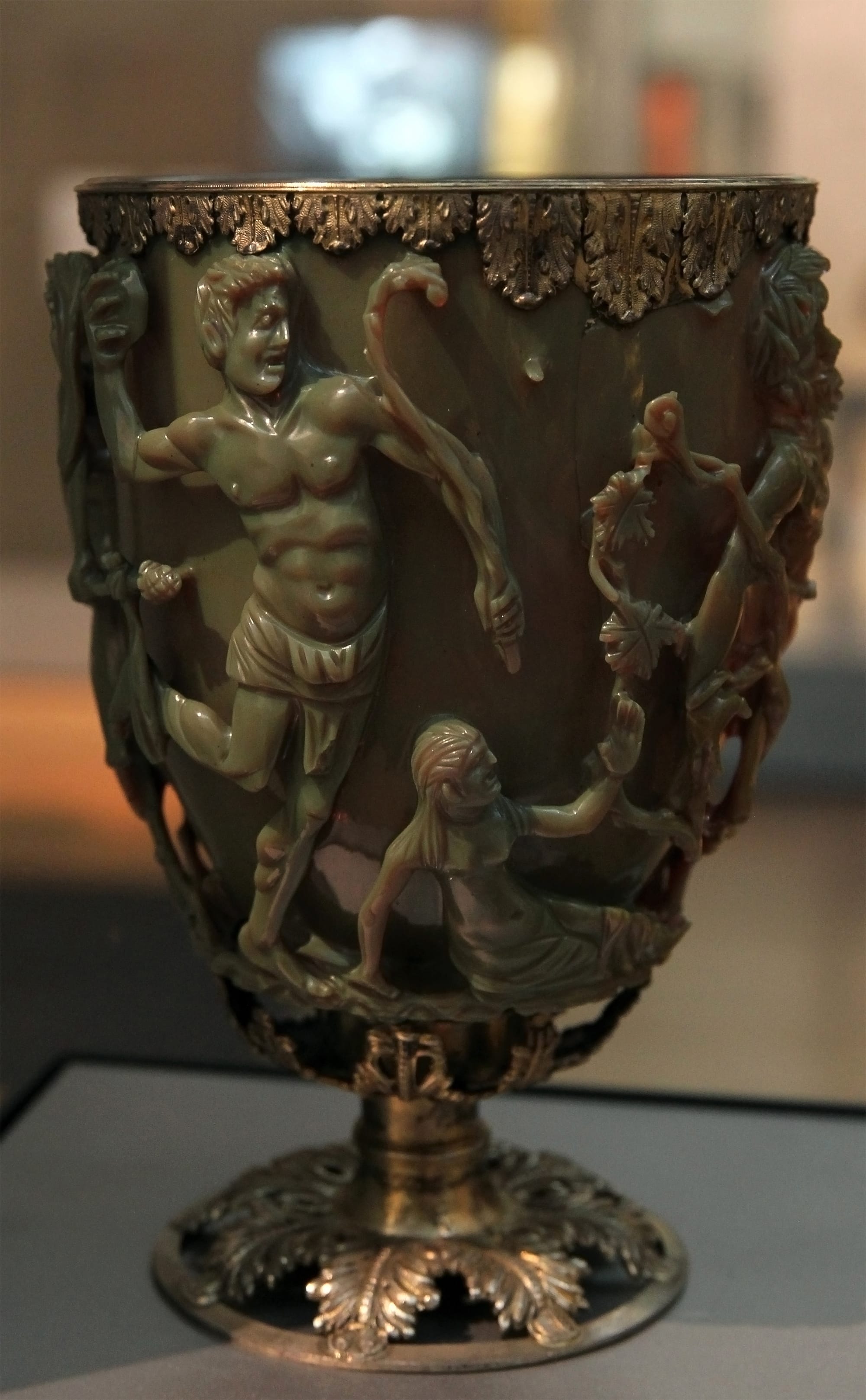 The Lycurgus Cup, a Roman glass cup of the 4th century AD.