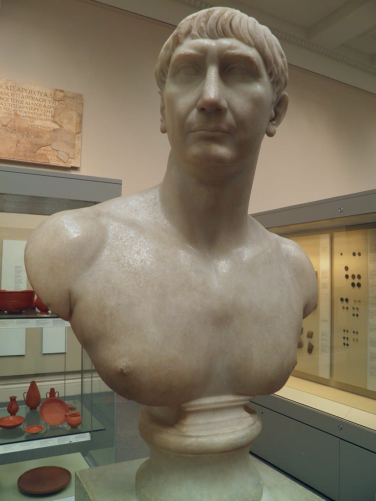 Marble portrait of Emperor Trajan, who ruled AD 98–117.