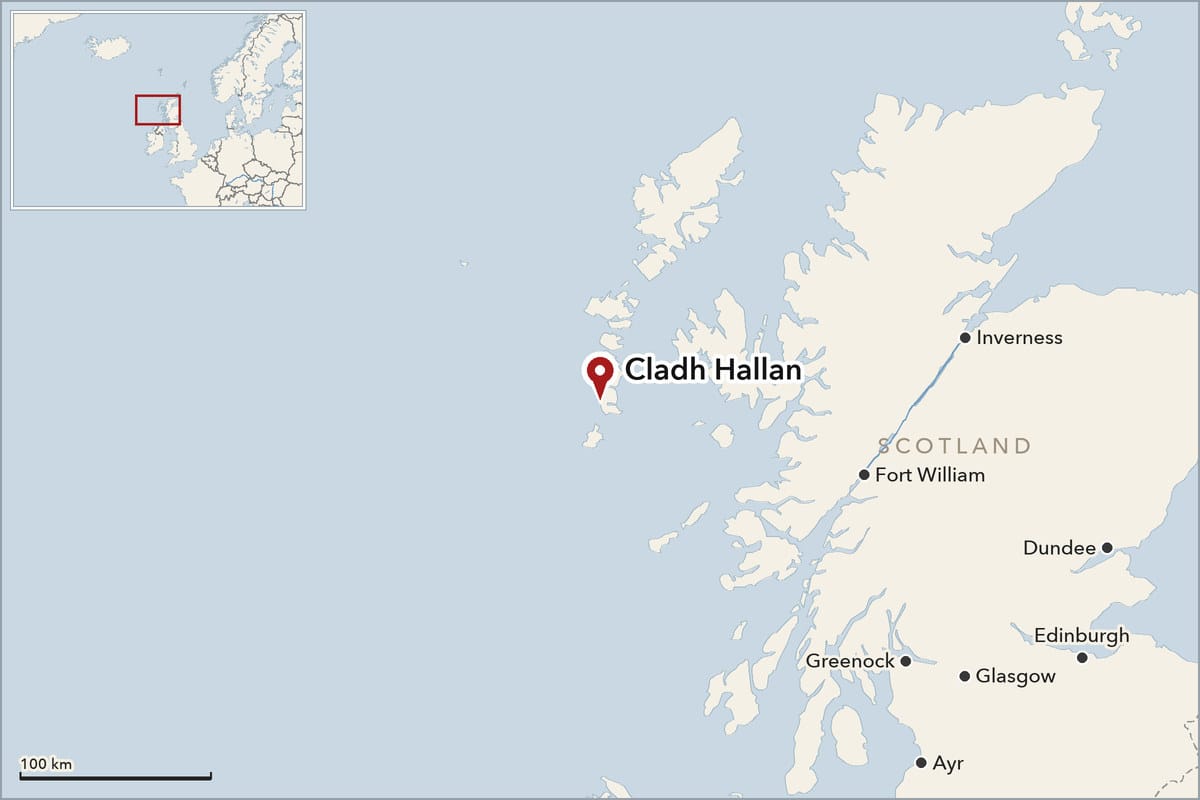 Map showing where Cladh Hallan is