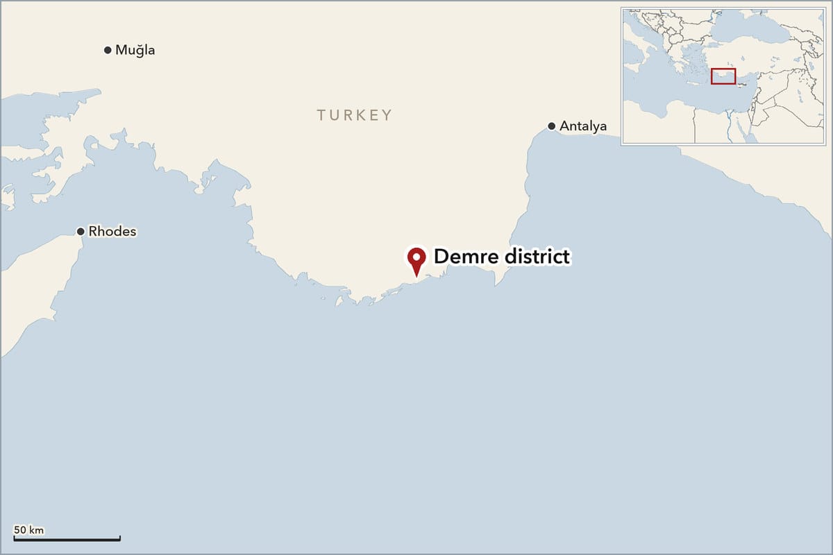 Map showing where Demre district is