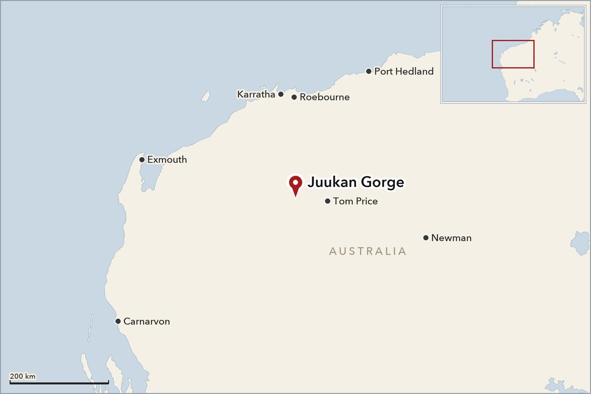 Map showing where Juukan Gorge is
